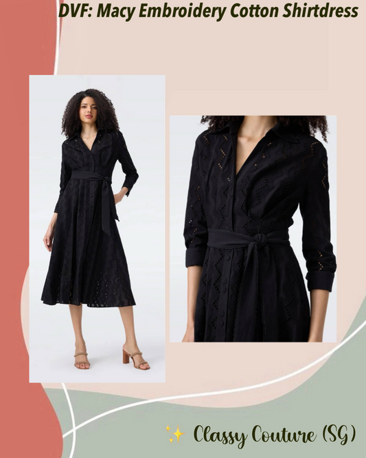 DVF Macy Geometric Embroidery Cotton Shirtdress Midi Dress