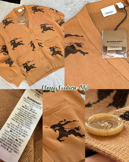 BBR Brittany Cotton Silk All-over Logo Cardigan in Tan EKD