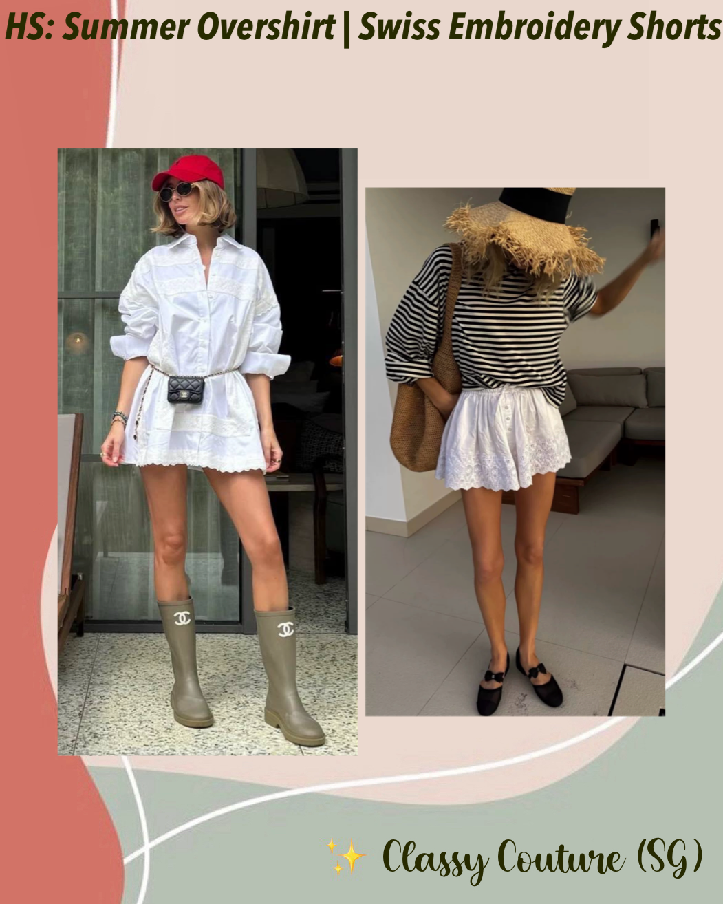 HS The Summer White Overshirt Oversized Shirtdress Shirt | White Shorts w Vintage Swiss Embroidery | Cotton Set