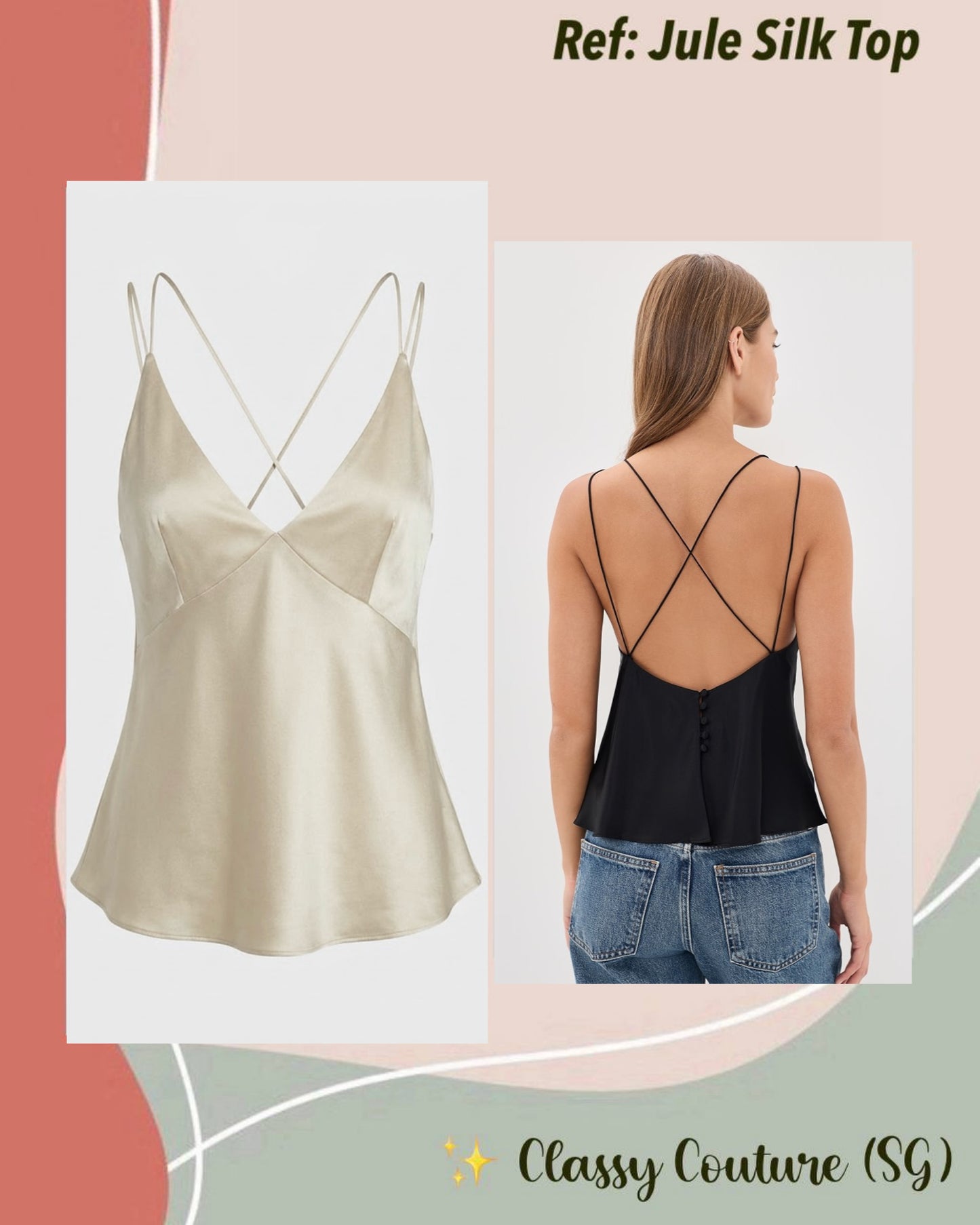 Ref Jule Silk Cross-back Cami Top