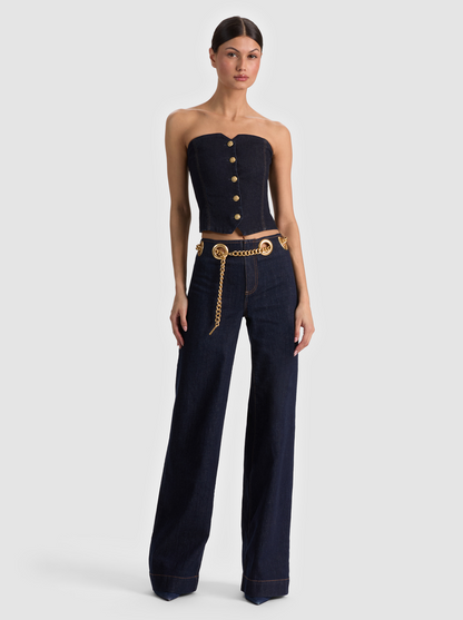 AO Jasper Cotton-blend Mid-Rise Jean with Chain Belt in Dark Rinse
