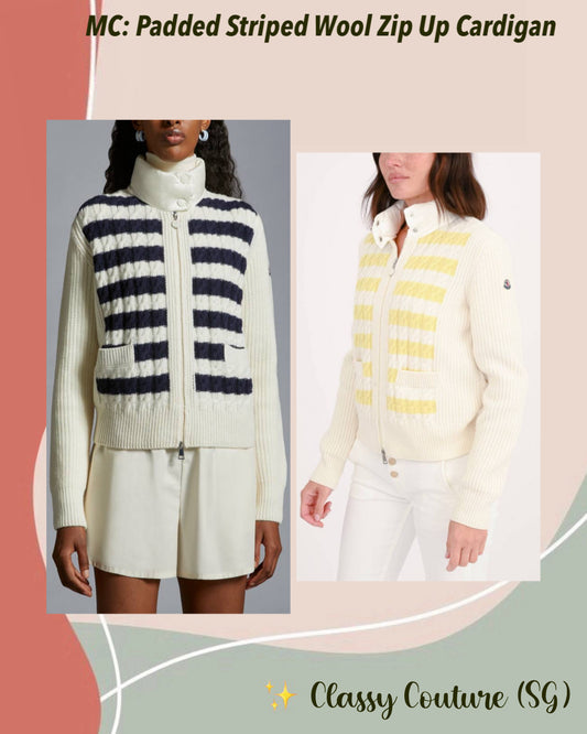 MC Padded Striped Wool Zip Up Cardigan (Partially Down-filled)
