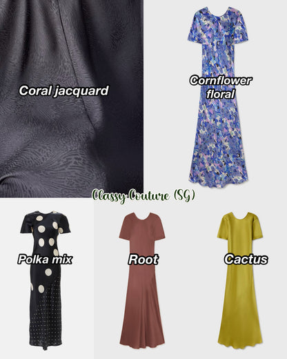 (PART 5/5) SL Short Sleeve Silk Bias Midi Maxi Dress