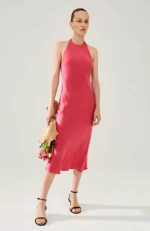 SL Halter Silk Midi Dress