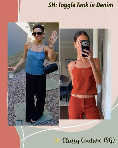 Toggle Cotton Denim Halter Tank Top