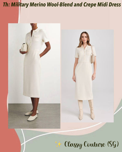 TH Military Merino Wool Blend Crepe Midi Dress