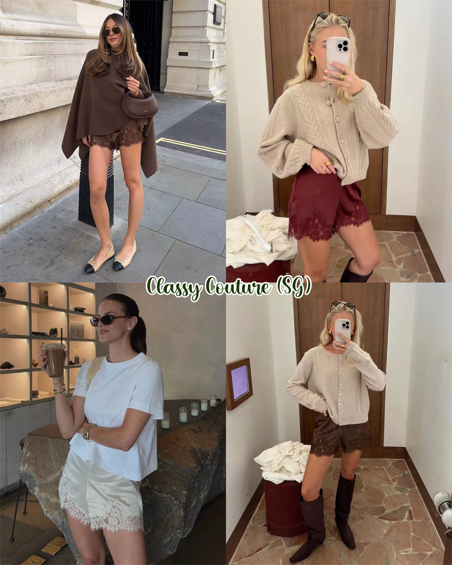 6 Colors! Ref Fern Lace Trim Satin Shorts
