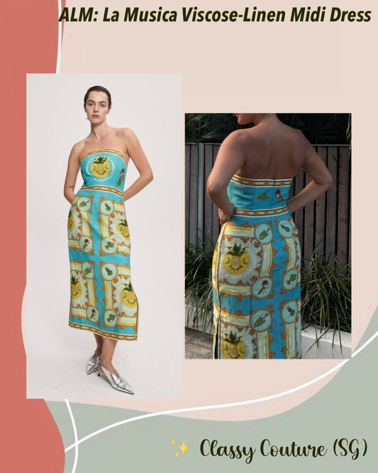 ALM La Musica Strapless Viscose-Linen Midi Dress