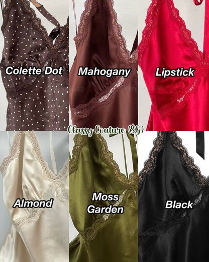 6 Colors! Ref Monica Silk Halter Lace Trim Top