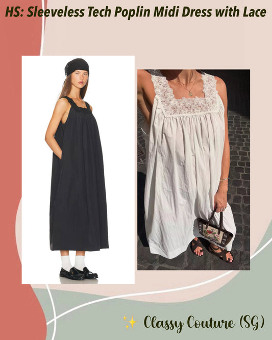 HS Sleeveless Tech Poplin Midi Dress with Lace