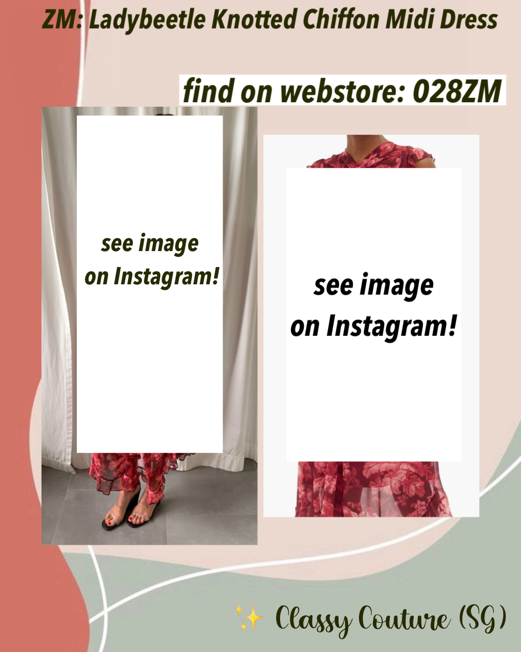 028ZM Crimson Red Floral-Print Knotted Ruffle Chiffon Midi Dress
