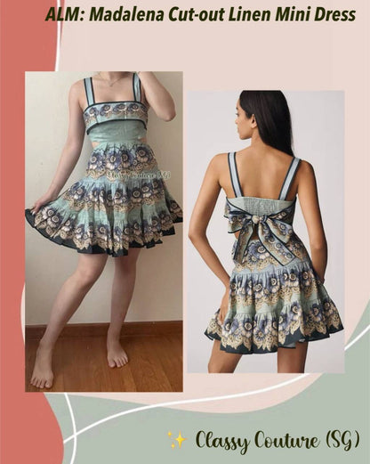 ALM Madalena Linen Sleeveless Cut-Out Tiered Mini Dress