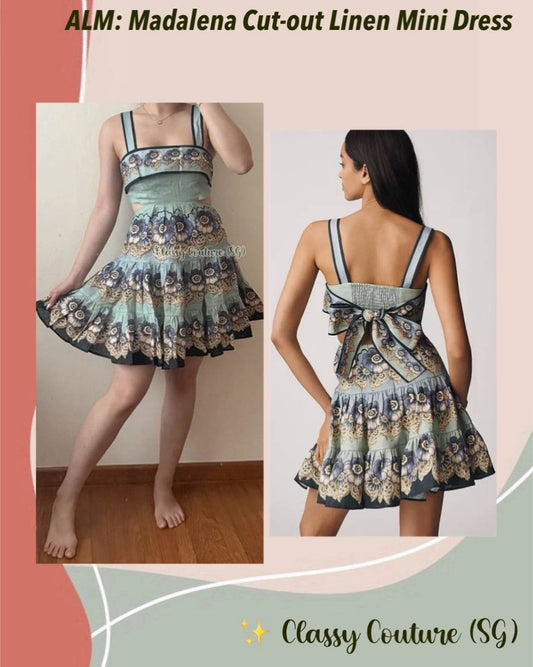ALM Madalena Linen Sleeveless Cut-Out Tiered Mini Dress