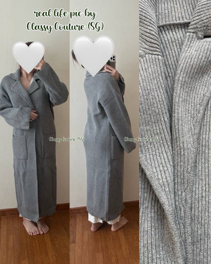 Tot Ribbed Knit Wool Blend Long Cardigan Coat