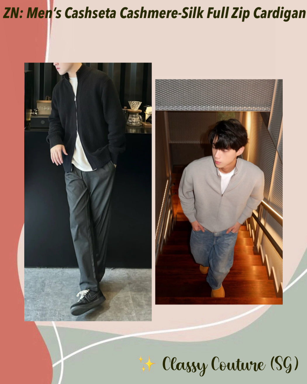 ZN Men’s Cashseta Cashmere-Silk Full Zip Cardigan