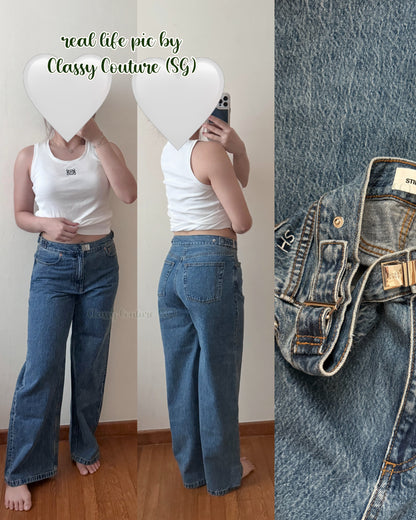 Mid-Rise Buckle Cotton Denim Jeans