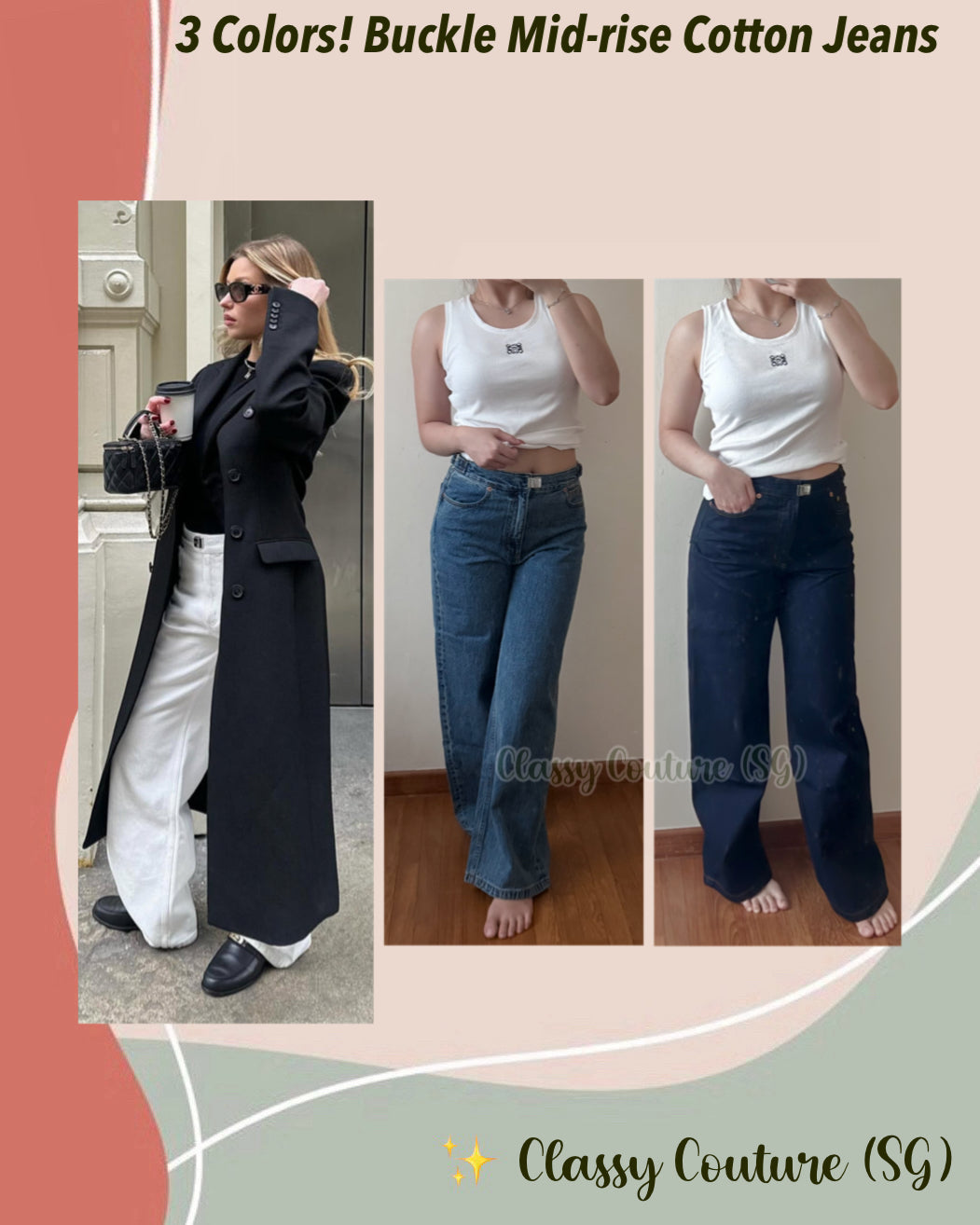 Mid-Rise Buckle Cotton Denim Jeans