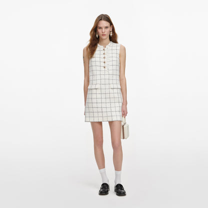 SP Cream & Check Boucle Lace Trim Shift Mini Dress