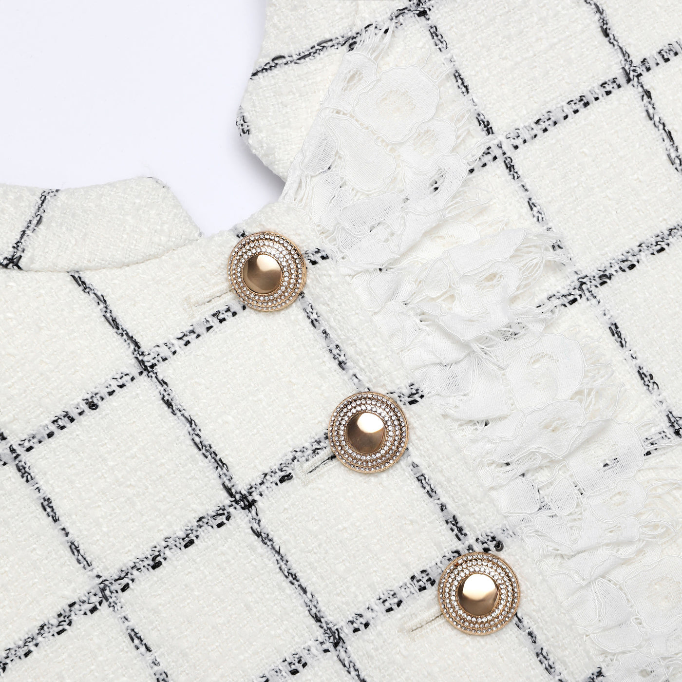 SP Cream & Check Boucle Lace Trim Shift Mini Dress