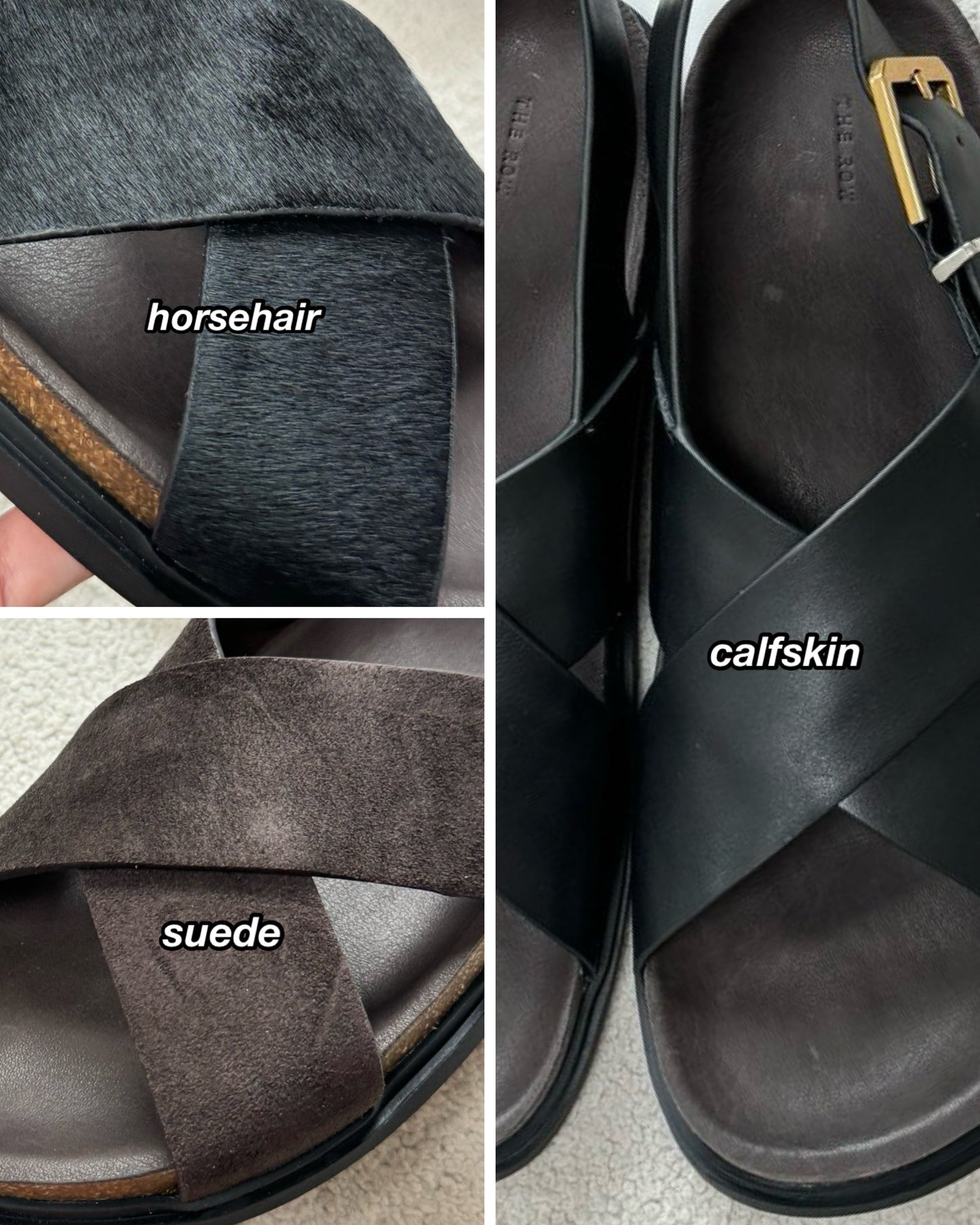 TR Crossover Buckle Leather Sandals in Suede/Horsehair/Smooth Calfskin