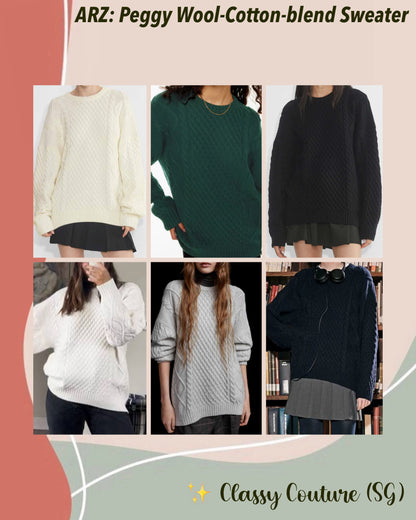 6 Colors! ARZ Peggy Wool-Cotton-blend Sweater Pullover in Major Cable Stitch