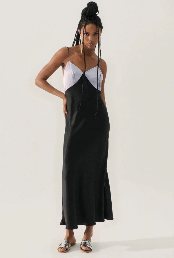 SALE! SL Deco Rouleau Silk Midi Maxi Dress in Lavender/Black