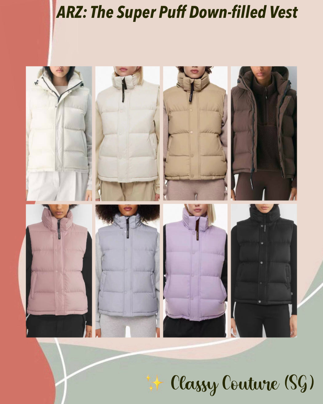 8 Colors! ARZ The Super Puff Down-filled Sleeveless Vest (removable hood)