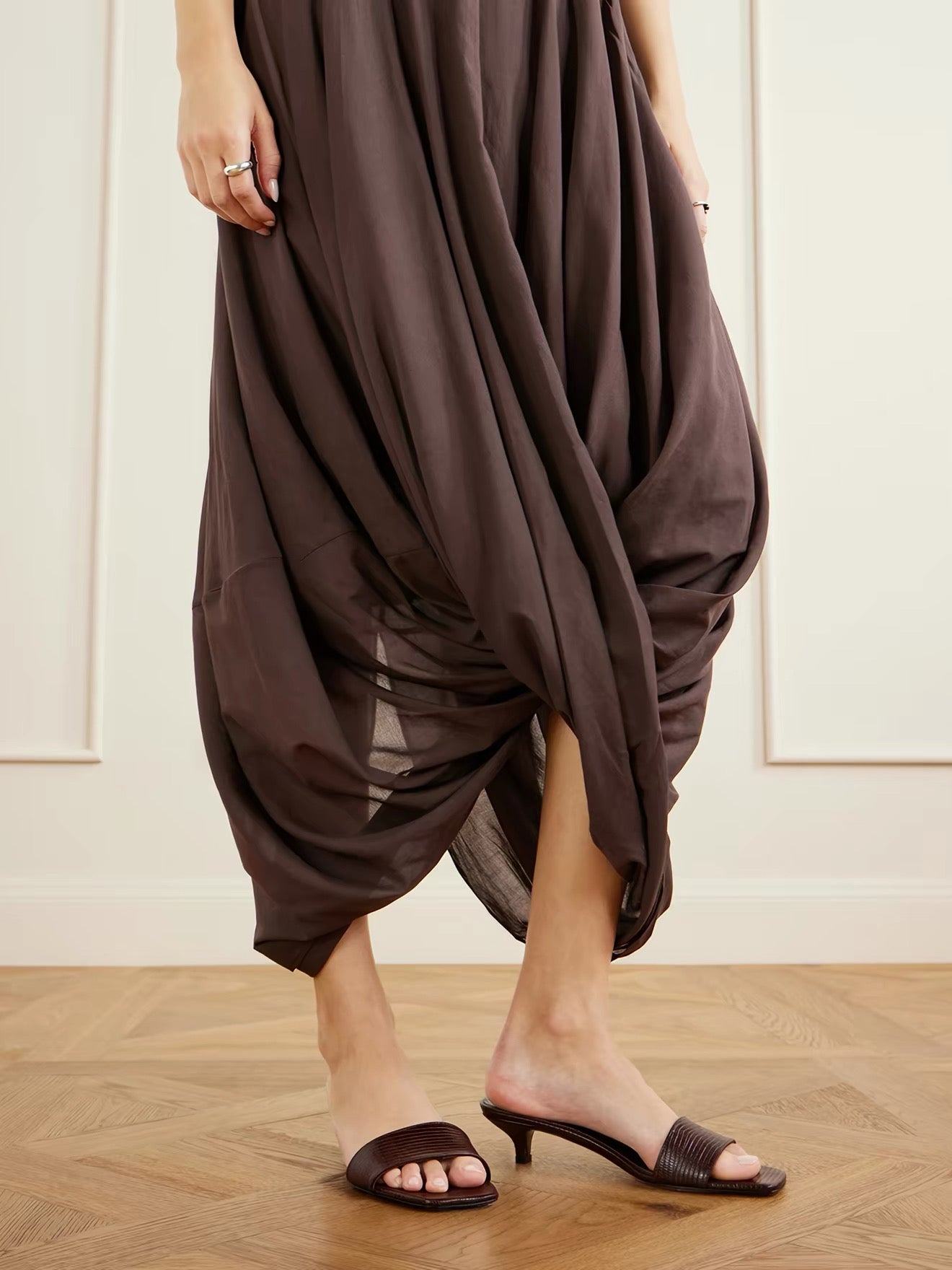 4 Colors! Tot Cocoon Lyocell-Cotton Draped Midi Maxi Skirt