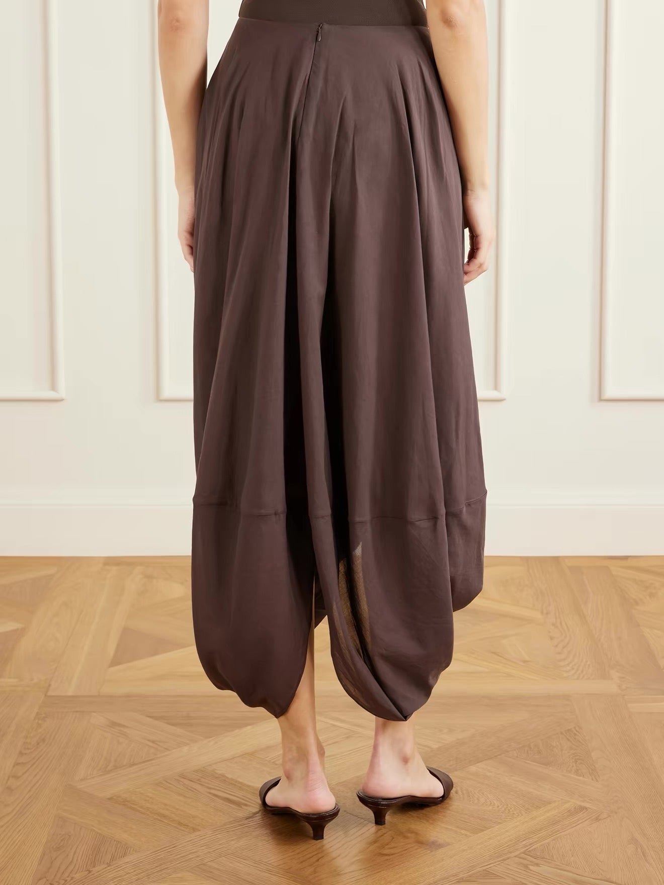 4 Colors! Tot Cocoon Lyocell-Cotton Draped Midi Maxi Skirt