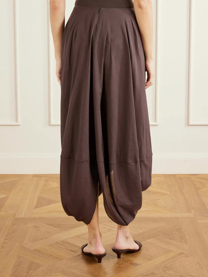 4 Colors! Tot Cocoon Lyocell-Cotton Draped Midi Maxi Skirt