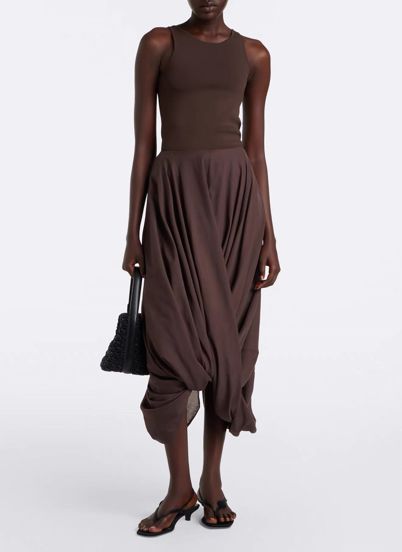 4 Colors! Tot Cocoon Lyocell-Cotton Draped Midi Maxi Skirt