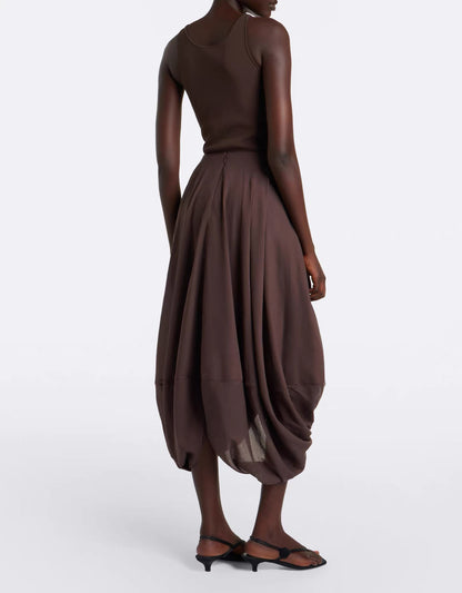 4 Colors! Tot Cocoon Lyocell-Cotton Draped Midi Maxi Skirt