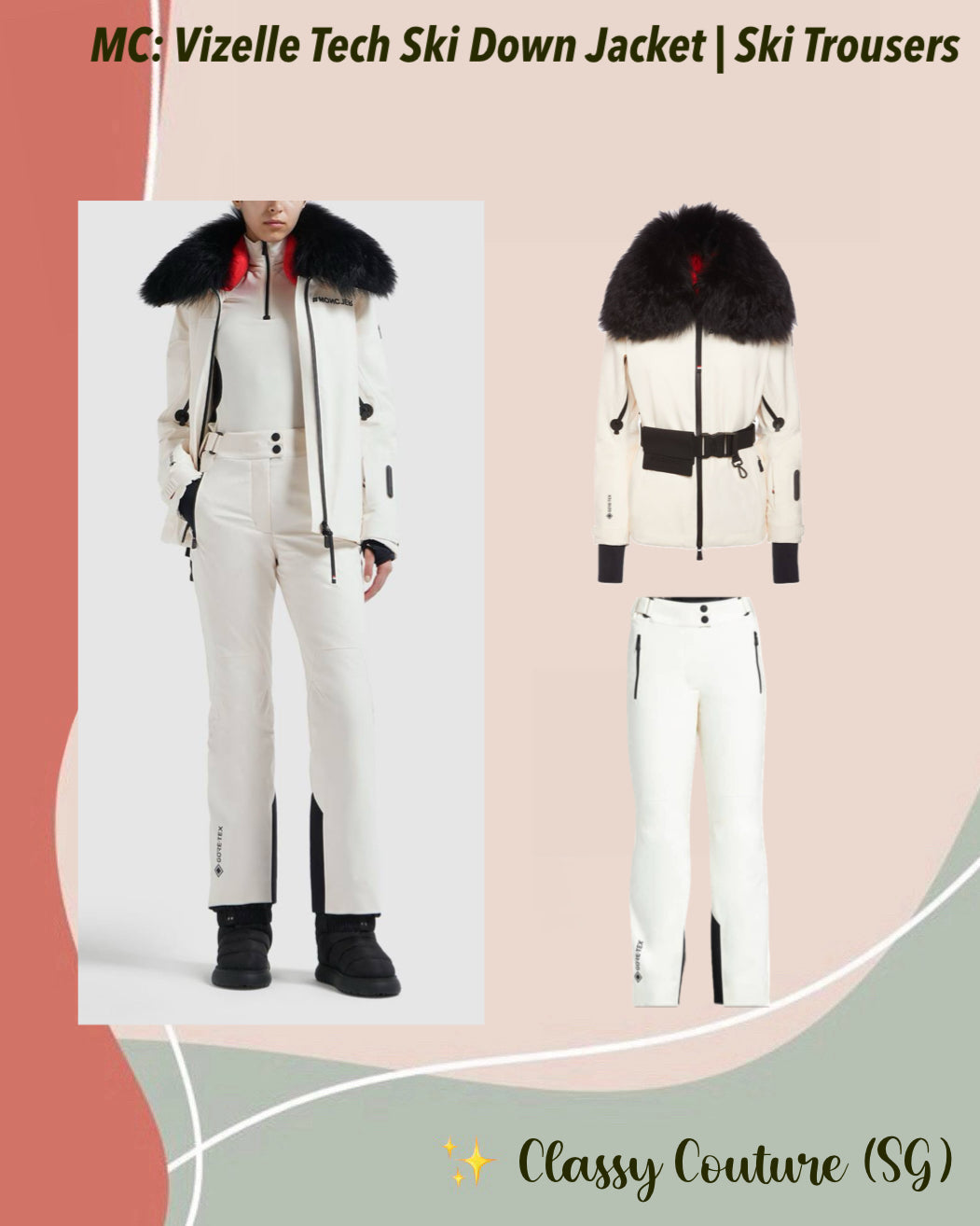 MC Grenoble Vizelle Tech Ski Down Jacket w/ Lamb Fur Trim | Belted Ski Trousers Pant | Set