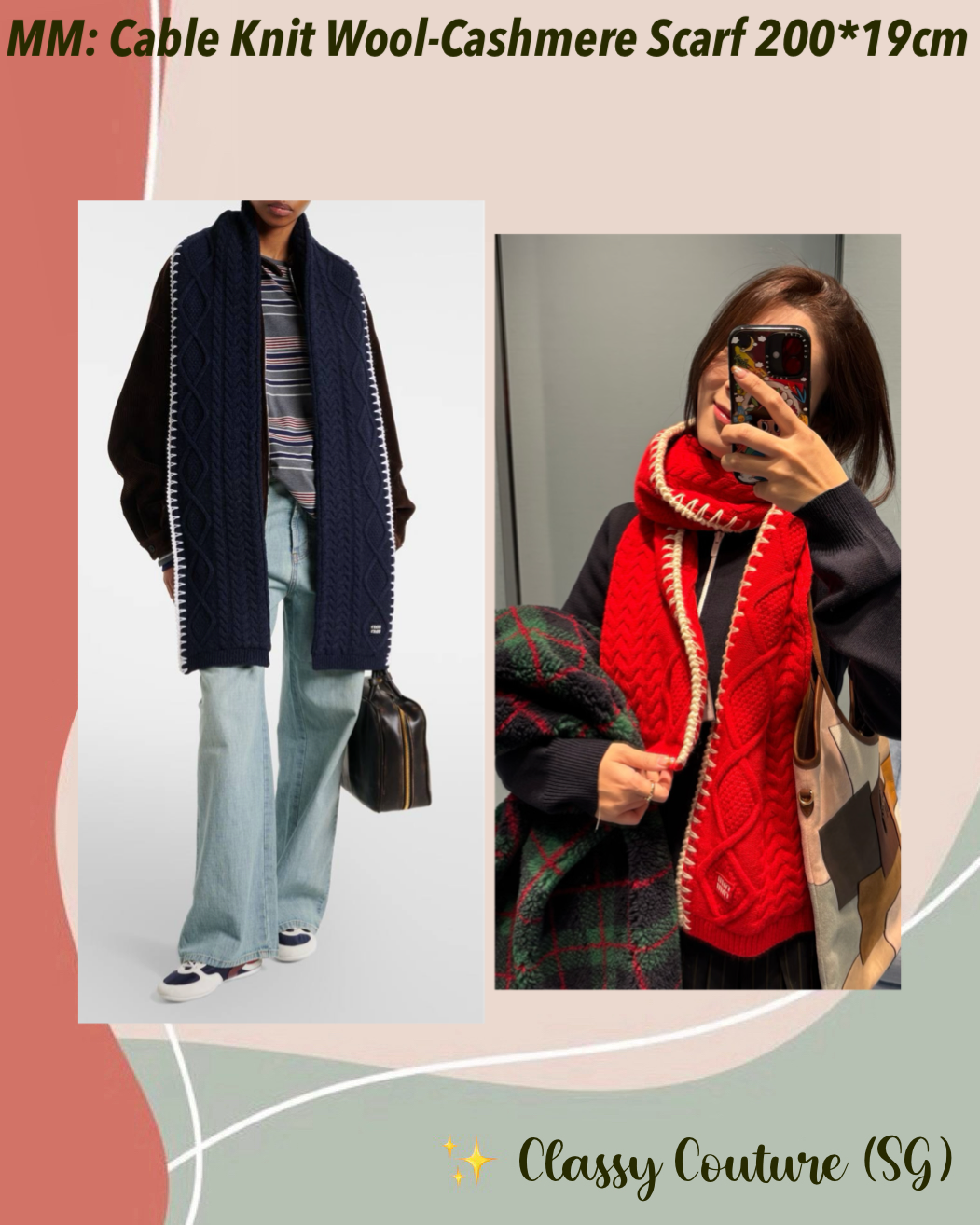MM Cable Knit Wool-Cashmere Scarf 200*19cm