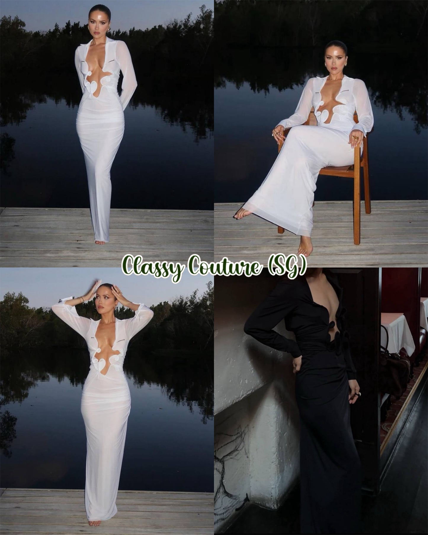 CE Venus Plunge Jersey Molded Cutout Shirt Maxi Dress