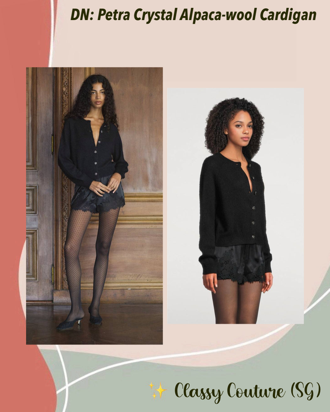 DN Petra Crystal Button Alpaca-wool Cardigan in Black