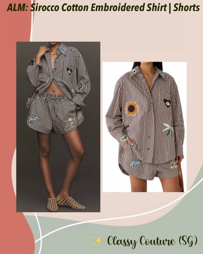 ALM Sirocco Embroidered Shirt | Shorts | Cotton Chocolate brown striped Set