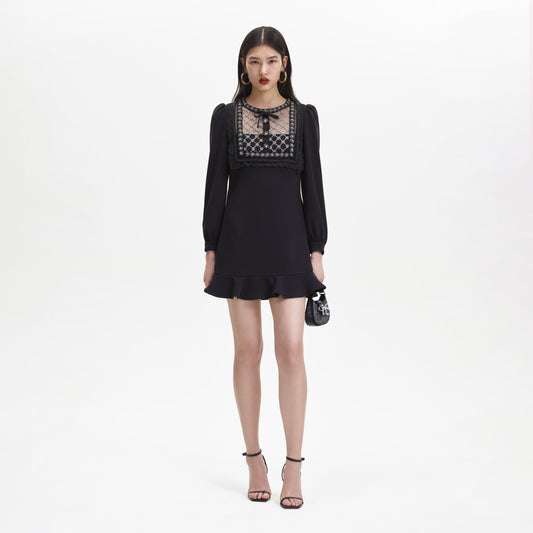 SP Black Crepe Embellished Tunic Mini Dress