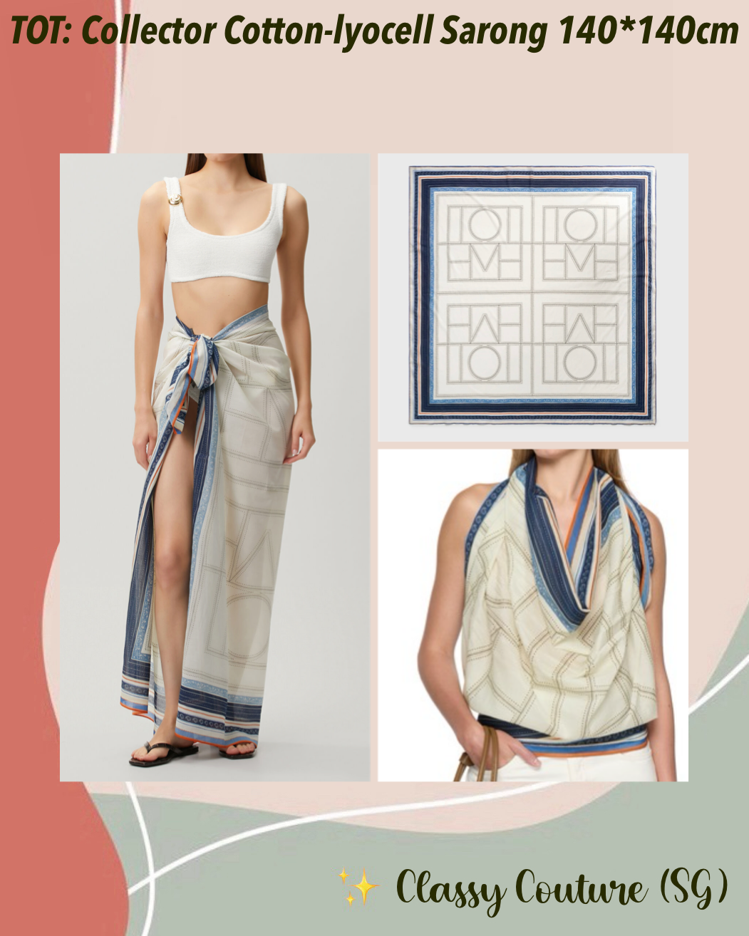 TOT Collector Cotton-lyocell Garderob Sarong Pareo Coverup Scarf Top Maxi Skirt 140*140cm