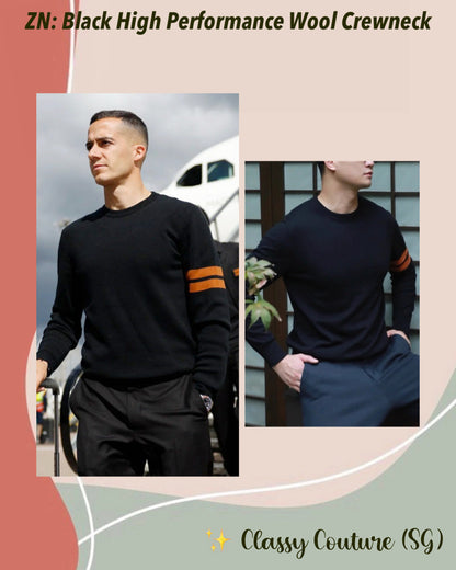 2 Colors! ZN Men’s High Performance Wool Crewneck Jumper Sweater w/ Stripe Detail