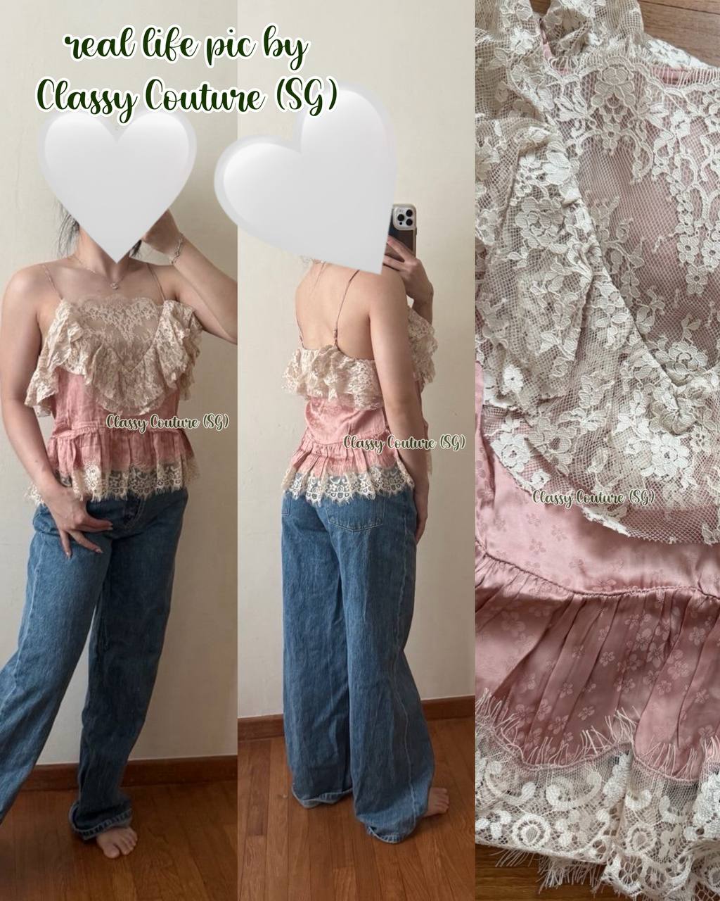 3 Colors! SE Ethel Viscose Jacquard Lace Camisole Top