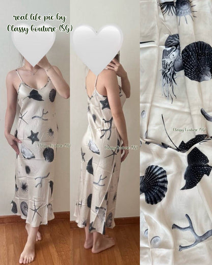 SL 90s Silk Slip Midi Dress in Seashells | Smoke | Surreal Black