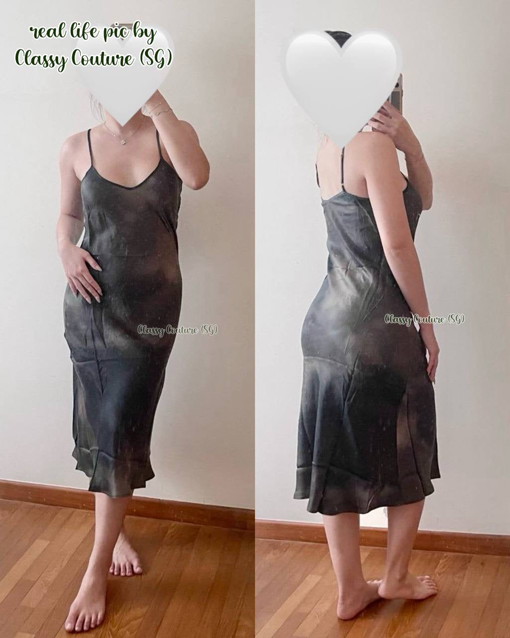 SL 90s Silk Slip Midi Dress in Seashells | Smoke | Surreal Black