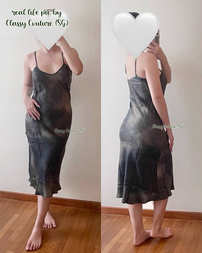 SL 90s Silk Slip Midi Dress in Seashells | Smoke | Surreal Black