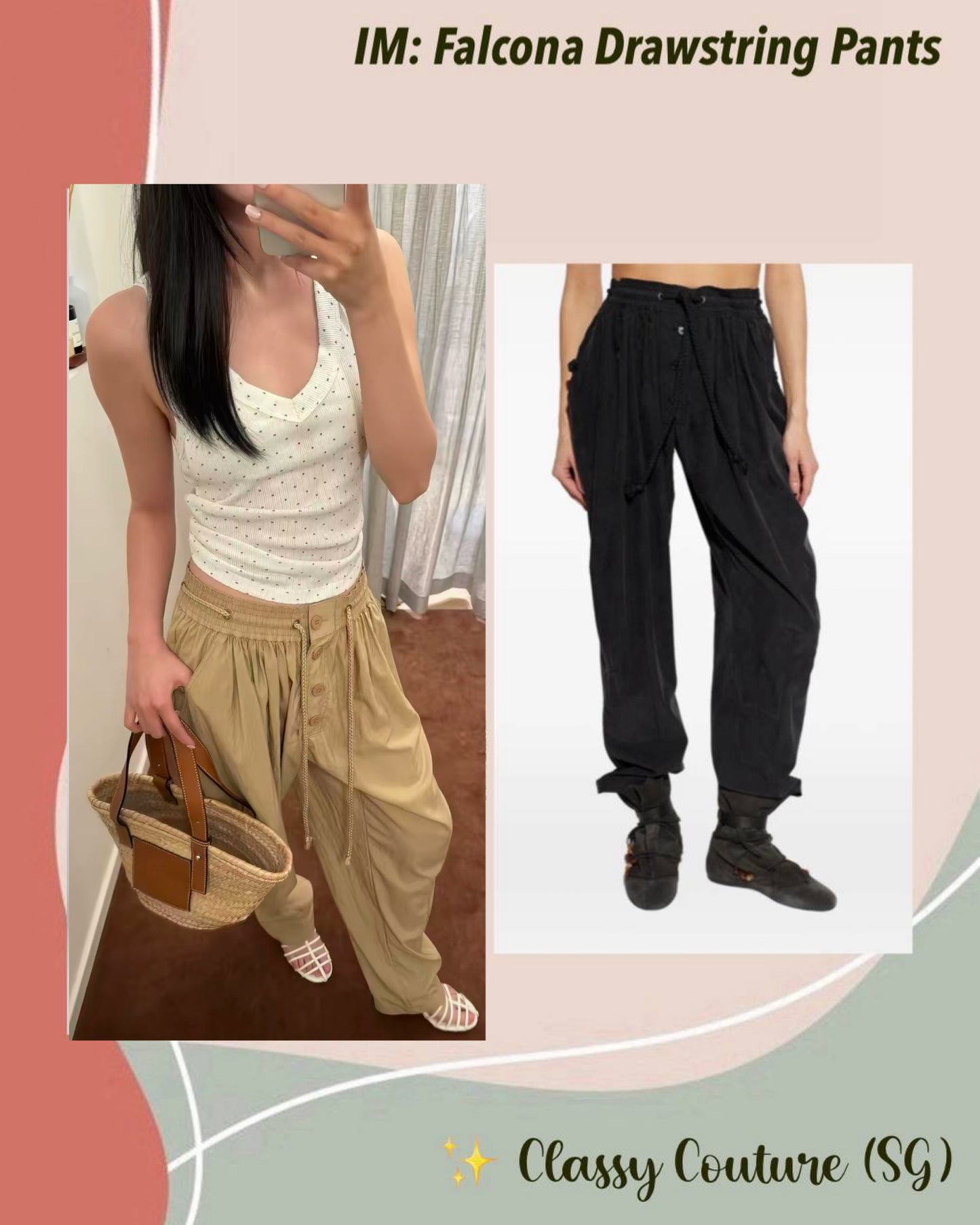 IM Falcona Wide-leg Barrel Drawstring Mid-rise Pants