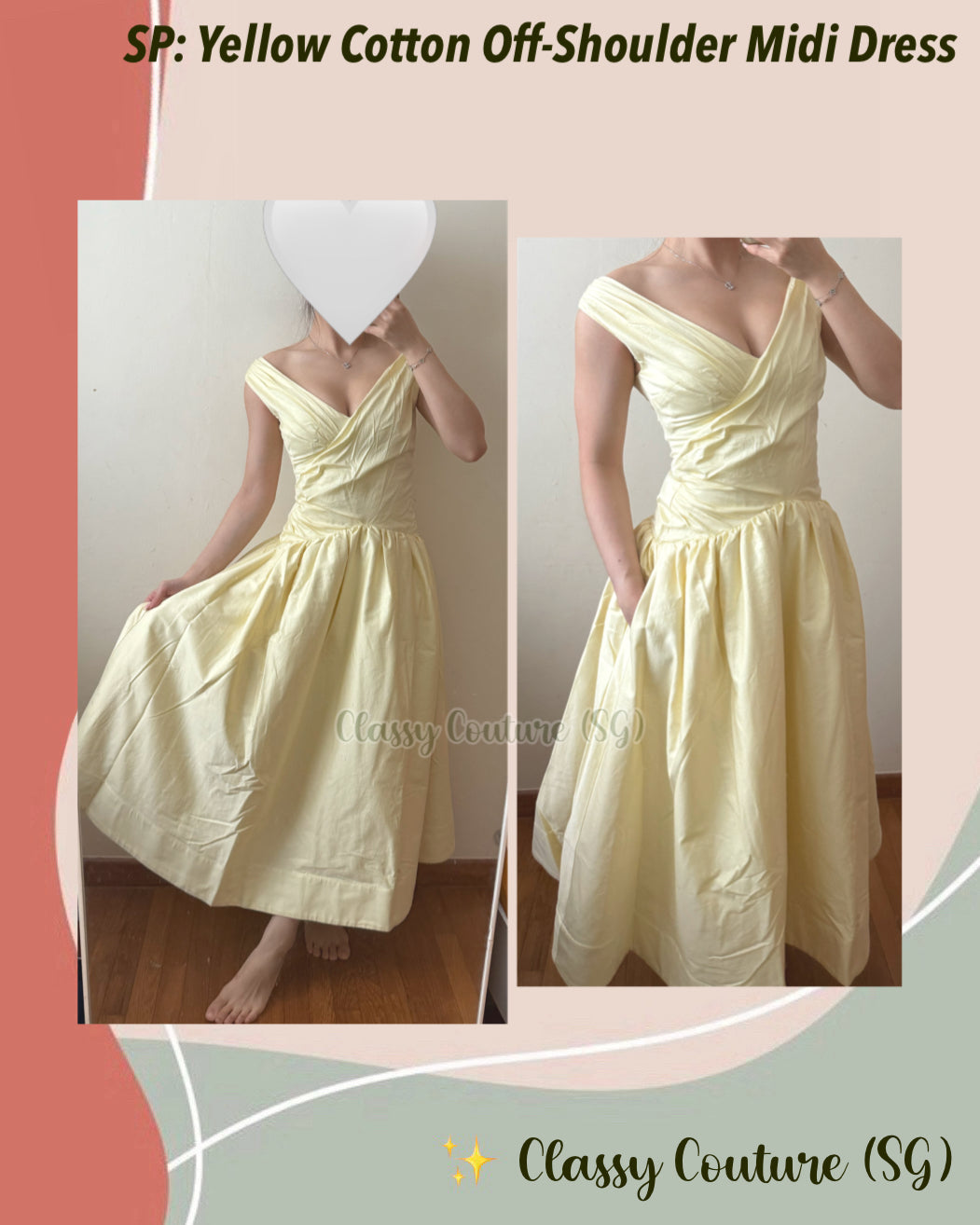 SP Yellow Off Shoulder Cotton Midi Dress