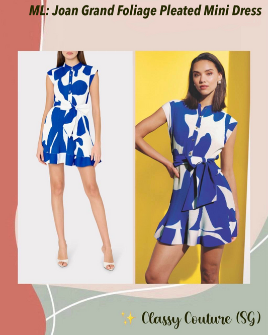ML Joan Grand Foliage Pleated Cap Sleeve Mini Dress