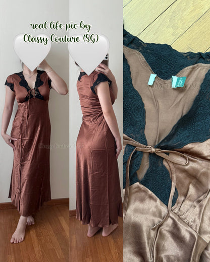 2 Colors! RX Amari Viscose Satin Lace-Trim Midi Dress