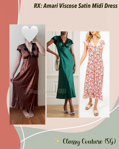 2 Colors! RX Amari Viscose Satin Lace-Trim Midi Dress