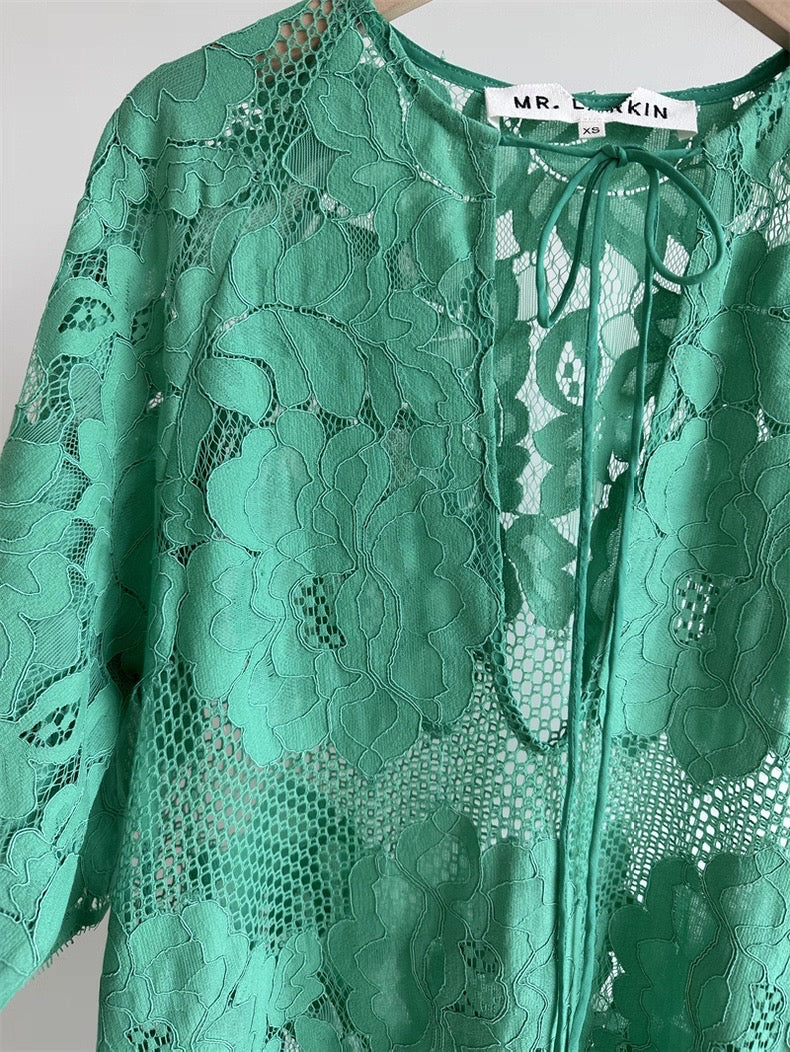 ML Lola Cotton-blend Sheer Lace Short Sleeve Midi Dress